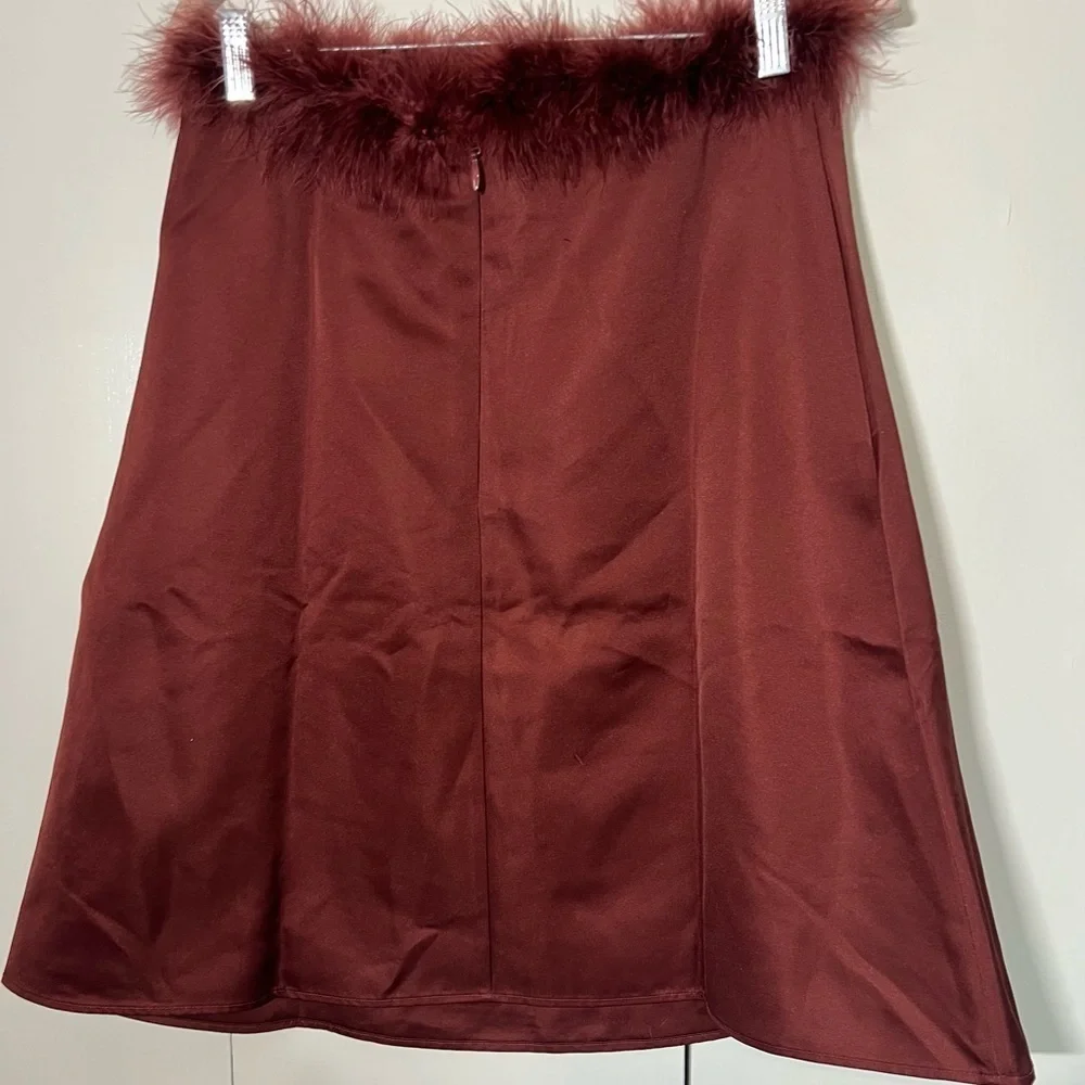 WeWoreWhat Brown Strapless Mini Dress with Fur Trim